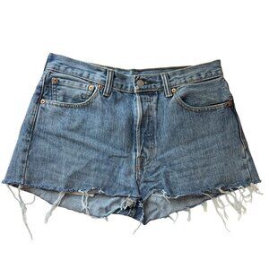 Levis 501 Cut Off Shorts Frayed Hem Button Fly Medium Wash Denim Jeans Size 30